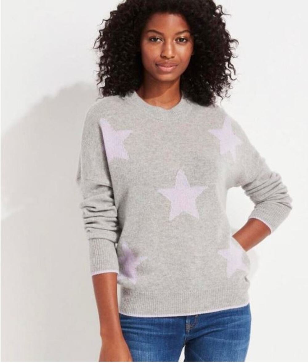 Vineyard Vines 100% Cashmere Lofty Lilac Stars Crewneck Pullover Knit L